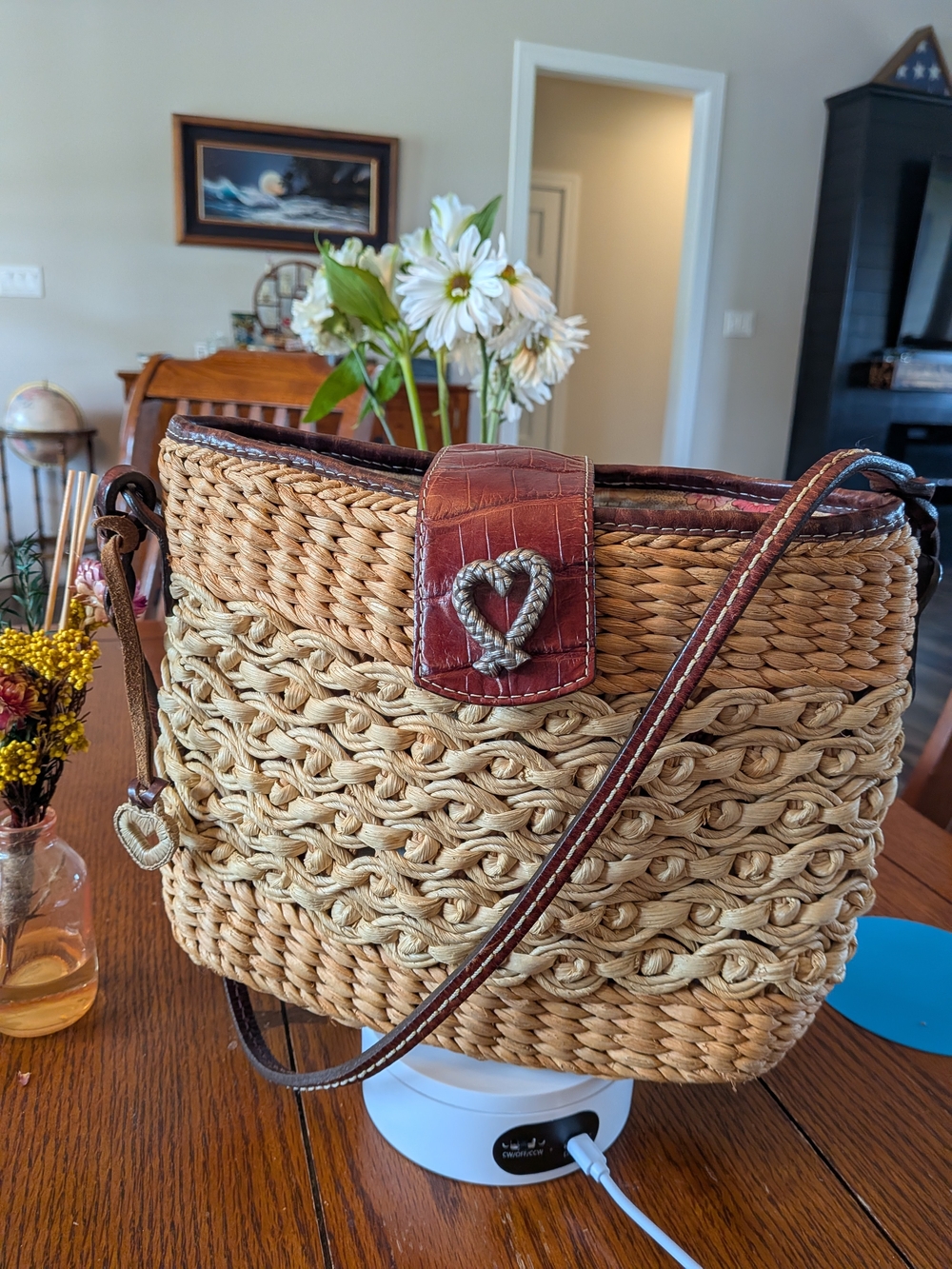 Brighton Vintage Woven Shoulder Bag with Brown Leather Trim - Picture 1 of 7